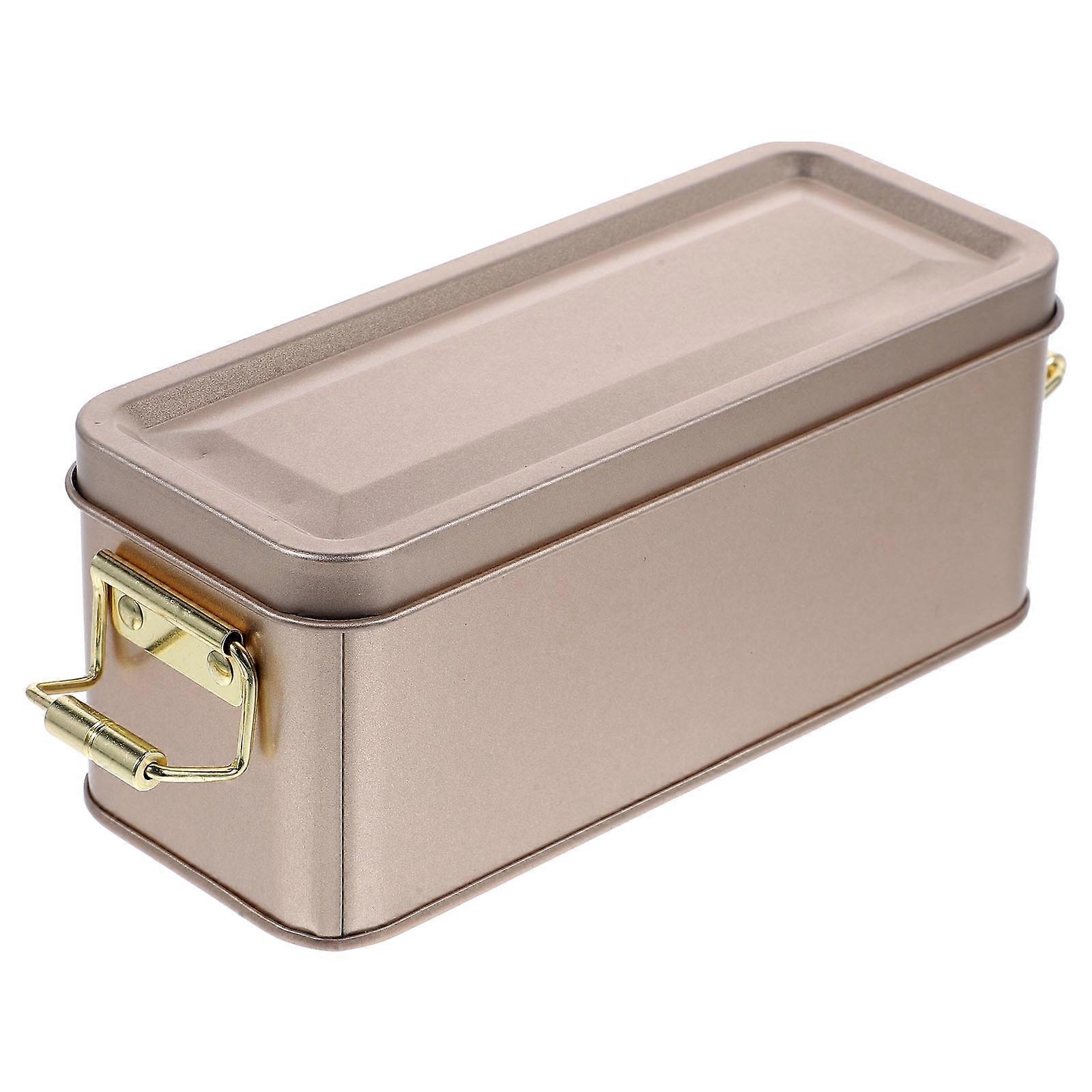 Golden Tinplate Storage Box for Cookies and Tea with Cover 7.8 Inches
