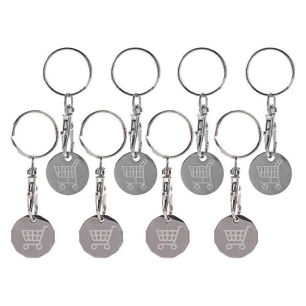 8 Pcs Stainless Steel Keychain with Token Design for Shopping Lightweight and Portable Silver