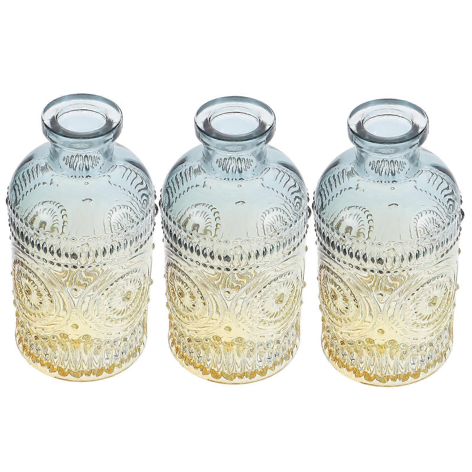 Embossment Design Vase Glass Hydroponic Plants Container 3Pcs Set