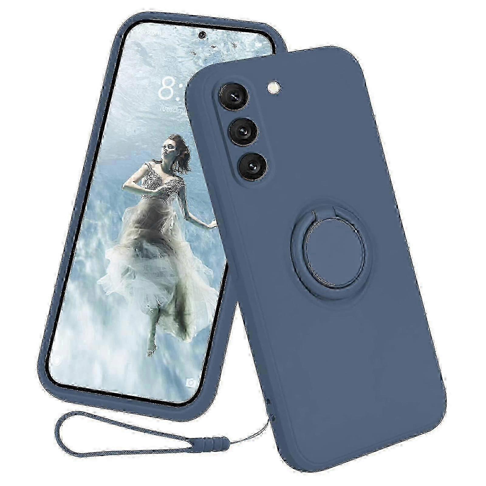 حافظة سيليكون مع حامل دائري وحزام ل S23+ - غطاء واقي ناعم مع وظيفة المسند