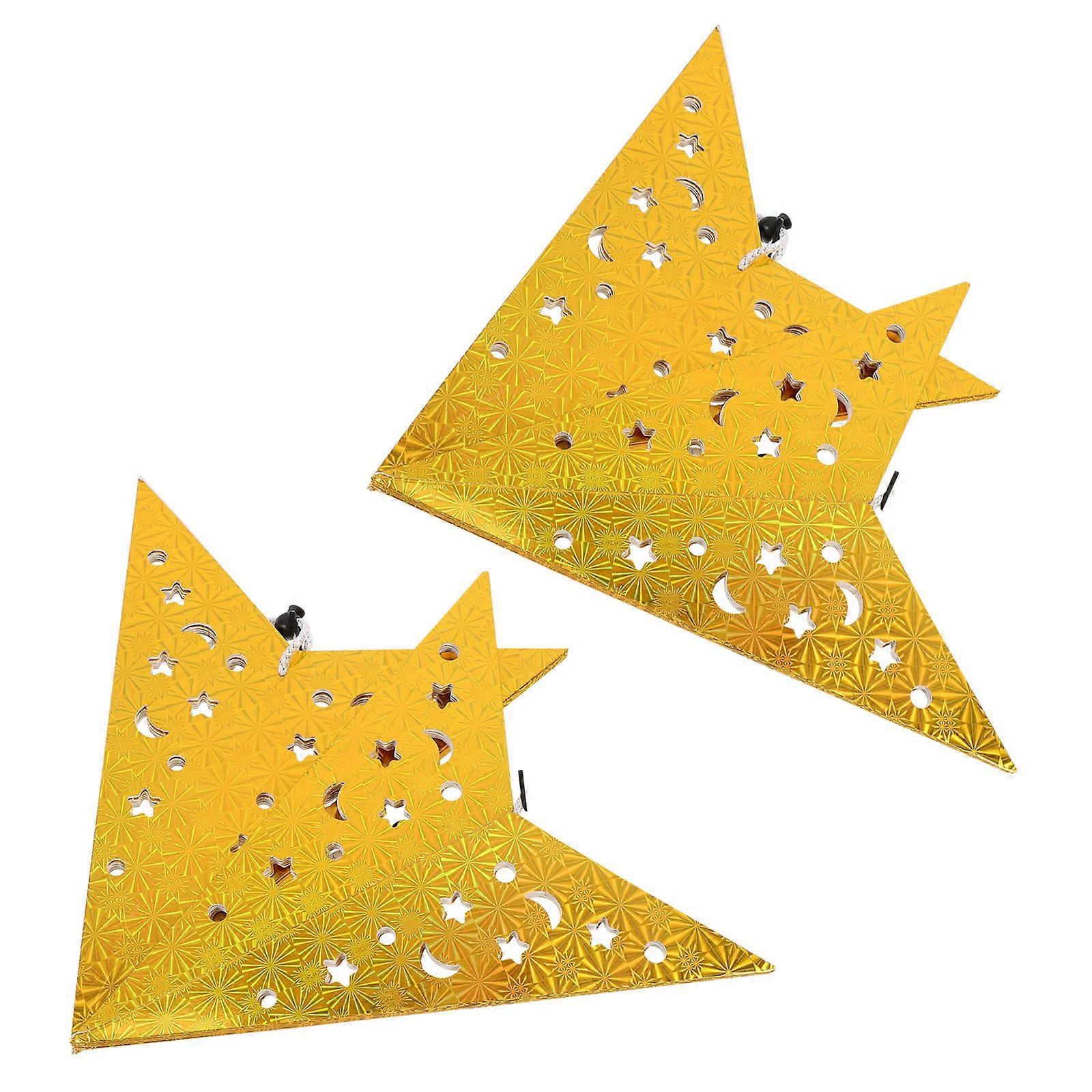 Golden 3D Paper Star Lampshade for Decor with Neat Cut and Bright Color 2 pcs
