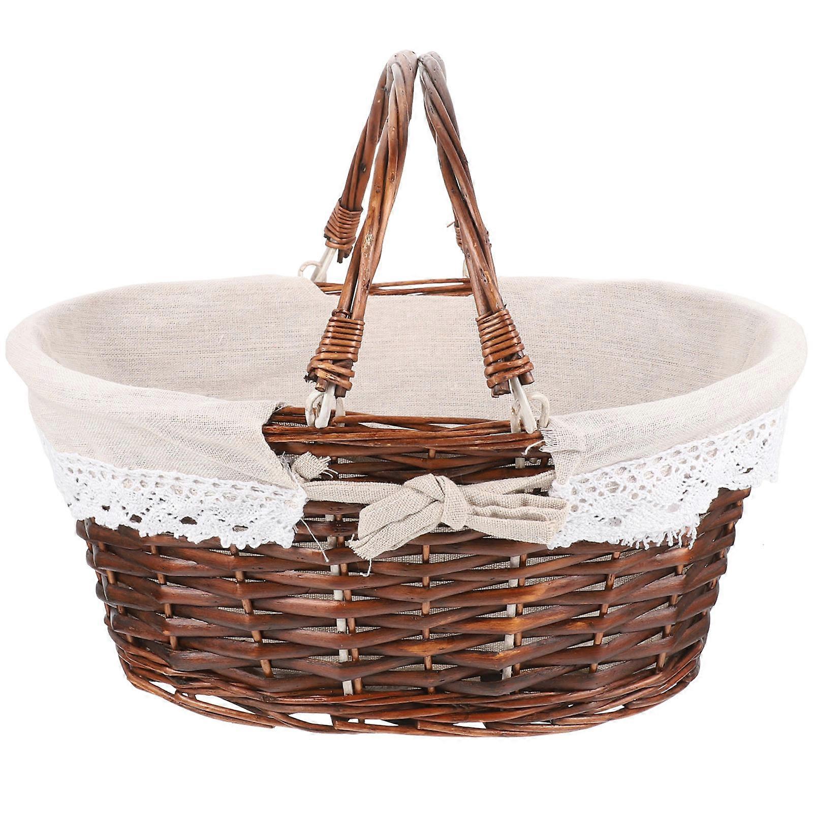 Handmade Picnic Basket For General Users Light Brown Rustic Shape Flower Holding 1Pack