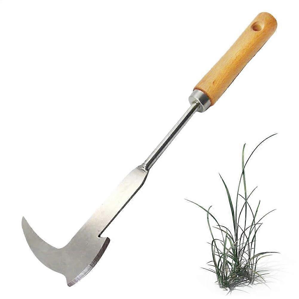 Manual Weed Puller, Stainless Steel, LShaped, Wooden Handle, 30.5 cm
