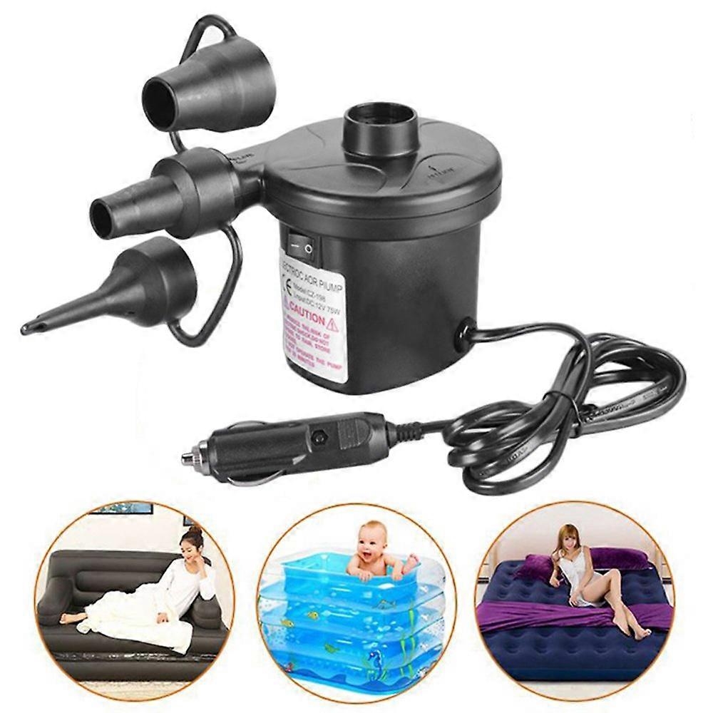 Car Charger Electric Air Pump for Inflatable Boat, 3 Nozzle Automatic Valve, Inflates & Deflates for Camping & Beach Inflatables