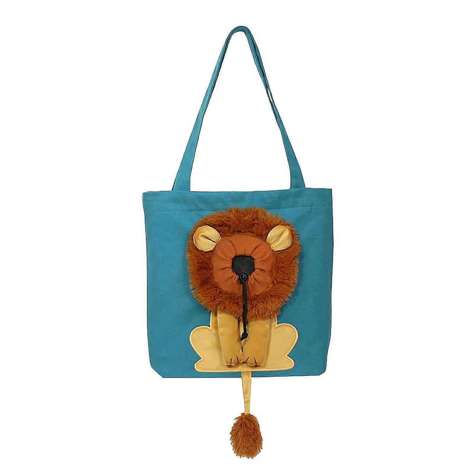Cat Carrier Lion Shape, Adjustable Soft Pouch for Small Pets, Breathable Canvas Travel Bag, Fits 1015 Lbs, Blue