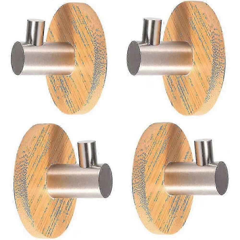 Stainless Steel Hooks, Bamboo Hooks, Self Adhesive Hooks, No Drill Hooks, Wall Hooks, Bathrobe Hooks, Kitchen Hooks, Towel Hooks, Coat Hooks, 4pcs