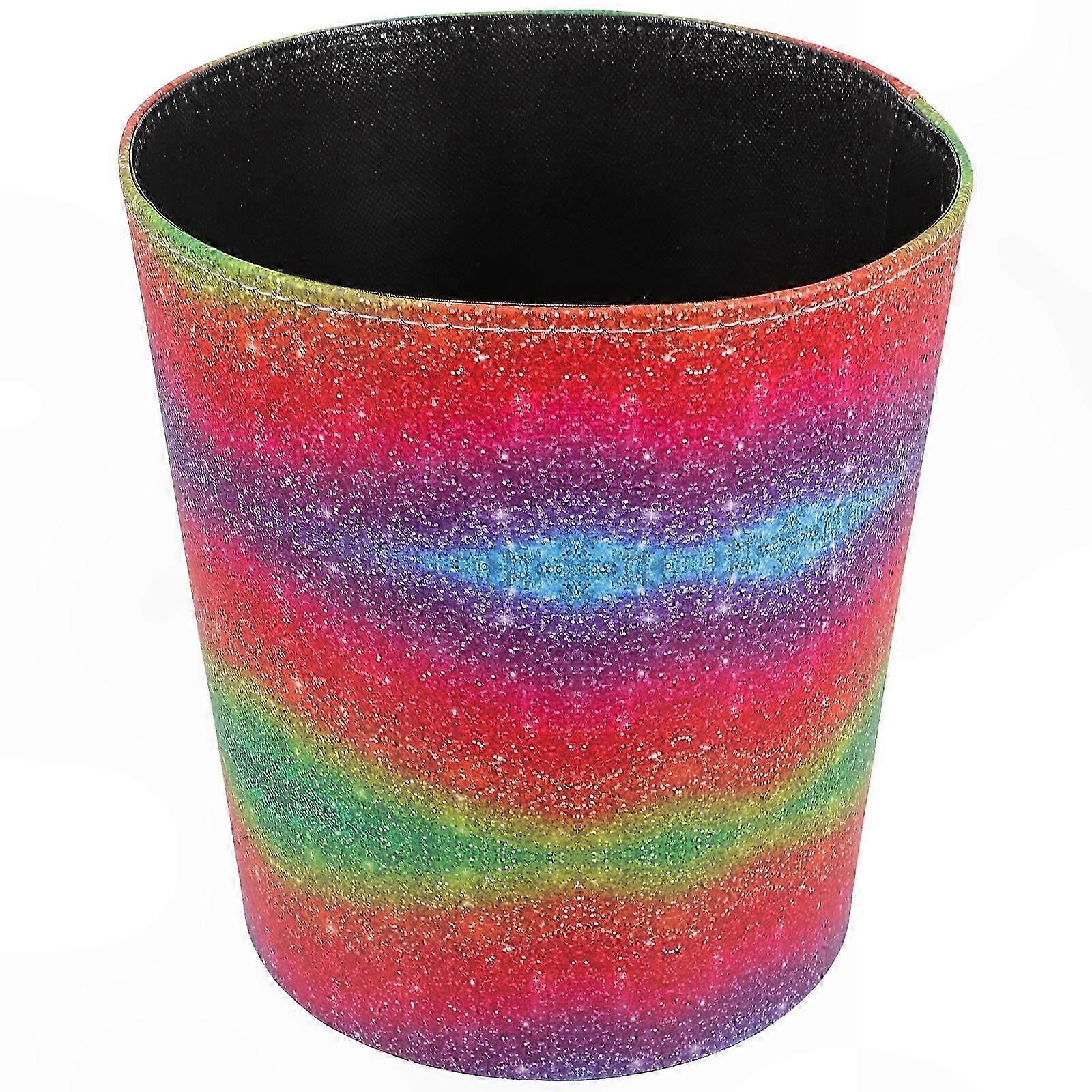 Multi-Color Decorative Round Trash Can for Playrooms and Family Spaces, 10.22x9.82x9.82 Inches, Single Pack