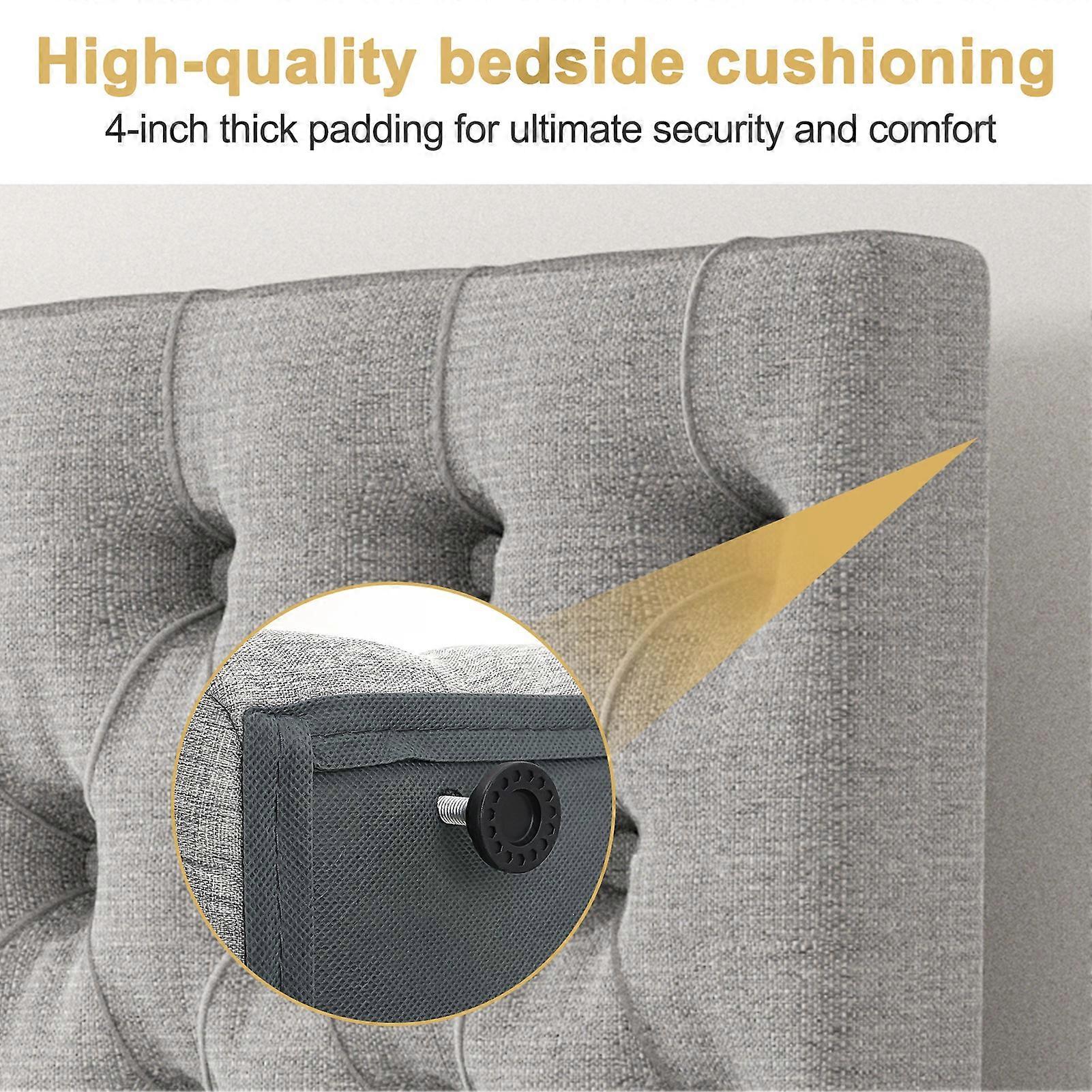 Queen Upholstered Bed Frame 134x212x153cm Solid Wood Slats