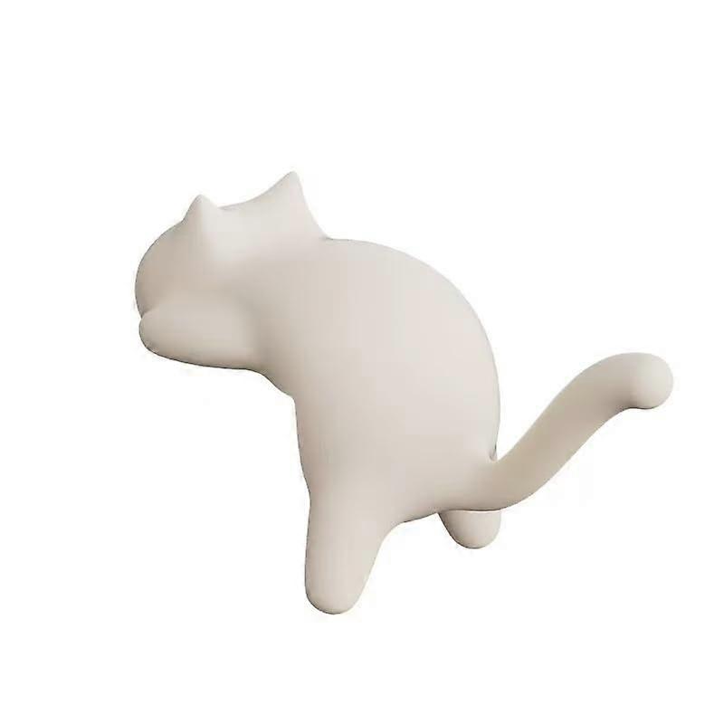 Adhesive Cat-Shaped Wall Hooks for Keys and Towels, Removable Grey Beige Animal Design Hangers, 4 Pack