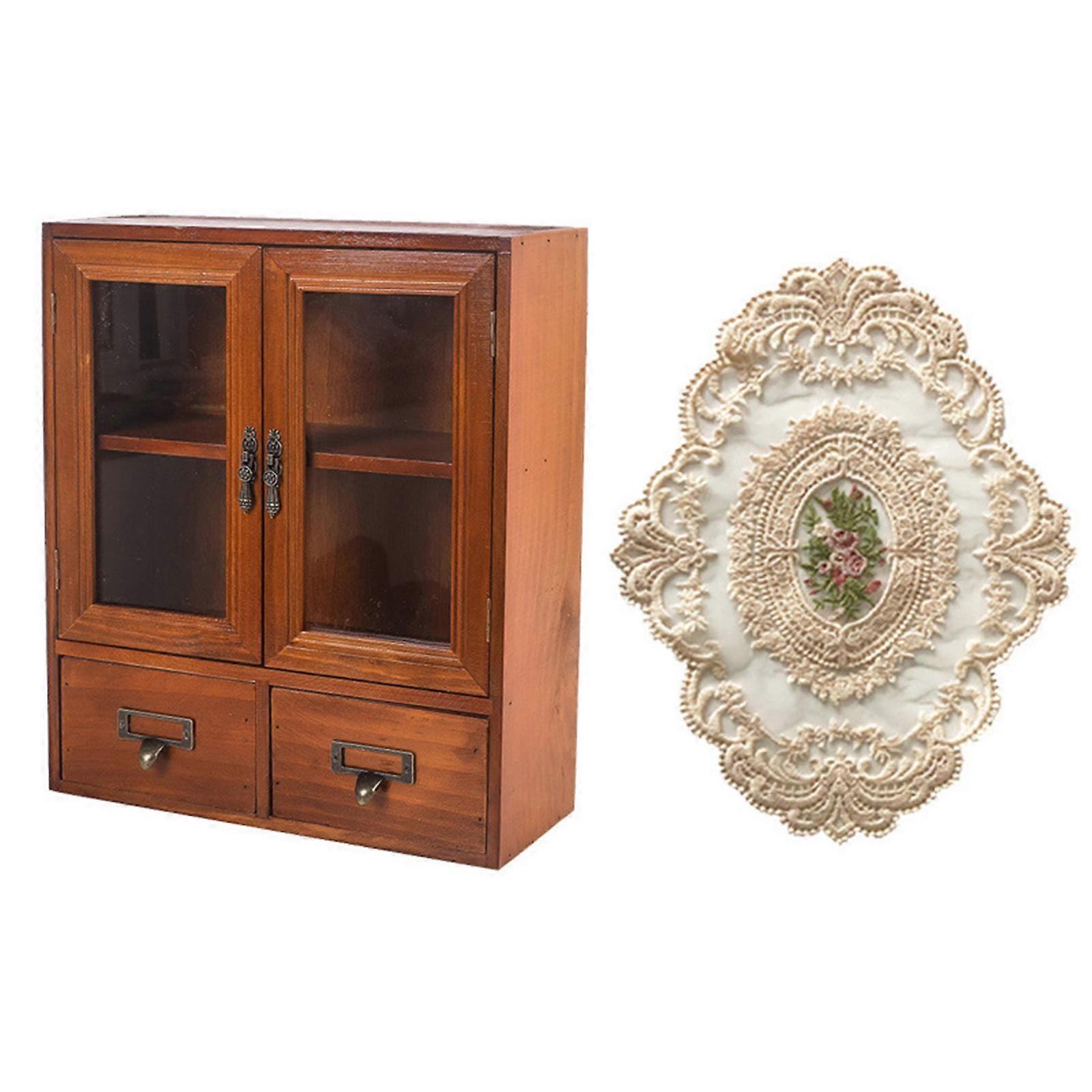 Wooden Storage Cabinet Desktop Organizer Multifunction Wood with Compartments