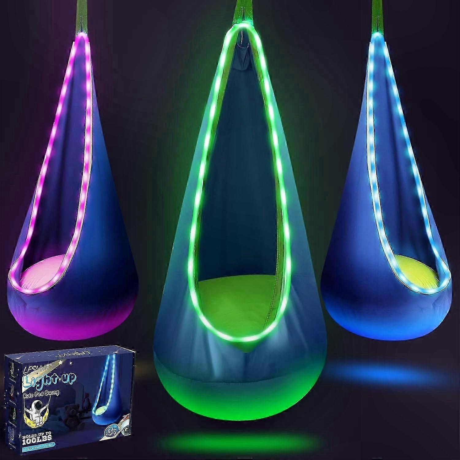 Kids Sensory Swing Chair with LED Lights and Inflatable Pillow for Relaxation and Reading