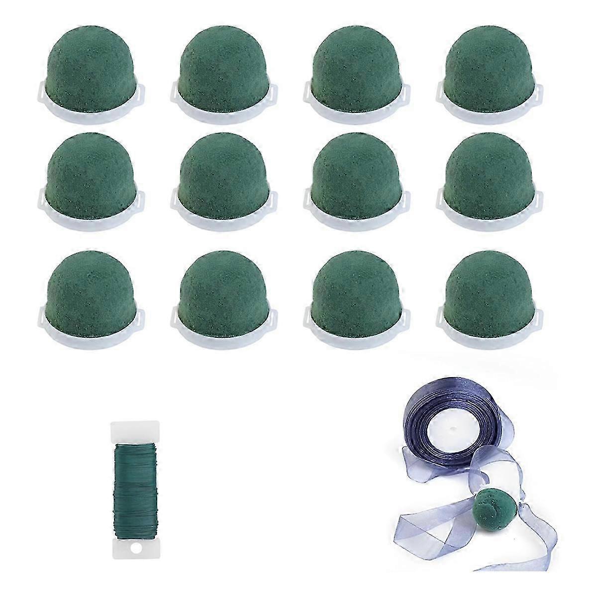 12 Pcs Mini Round Floral Foam Holder,green Dry And Wet Florist Flower Block Craft Arrangement Suppli