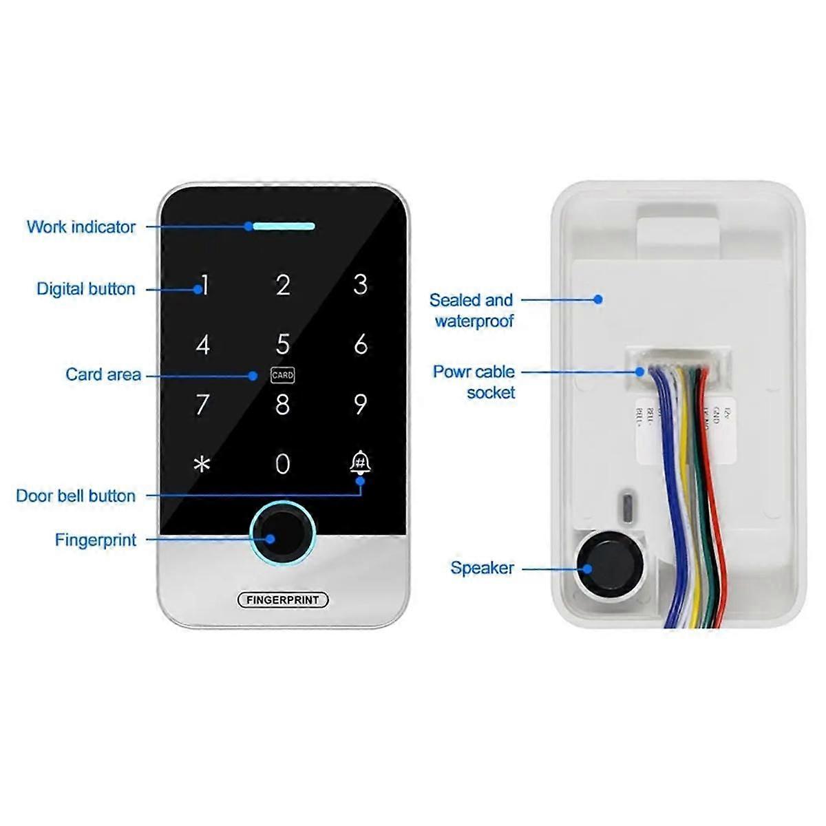 Bluetooth Tuya APP Smart Fingerprint RFID Access Control Keypad Touch IP65 Waterproof 13.56MHz Door