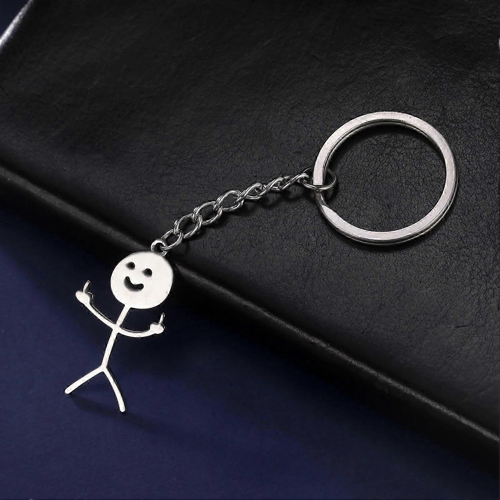 Rustfrit stål langfinger Stickman nøglering til mænd og kvinder, sjov gave