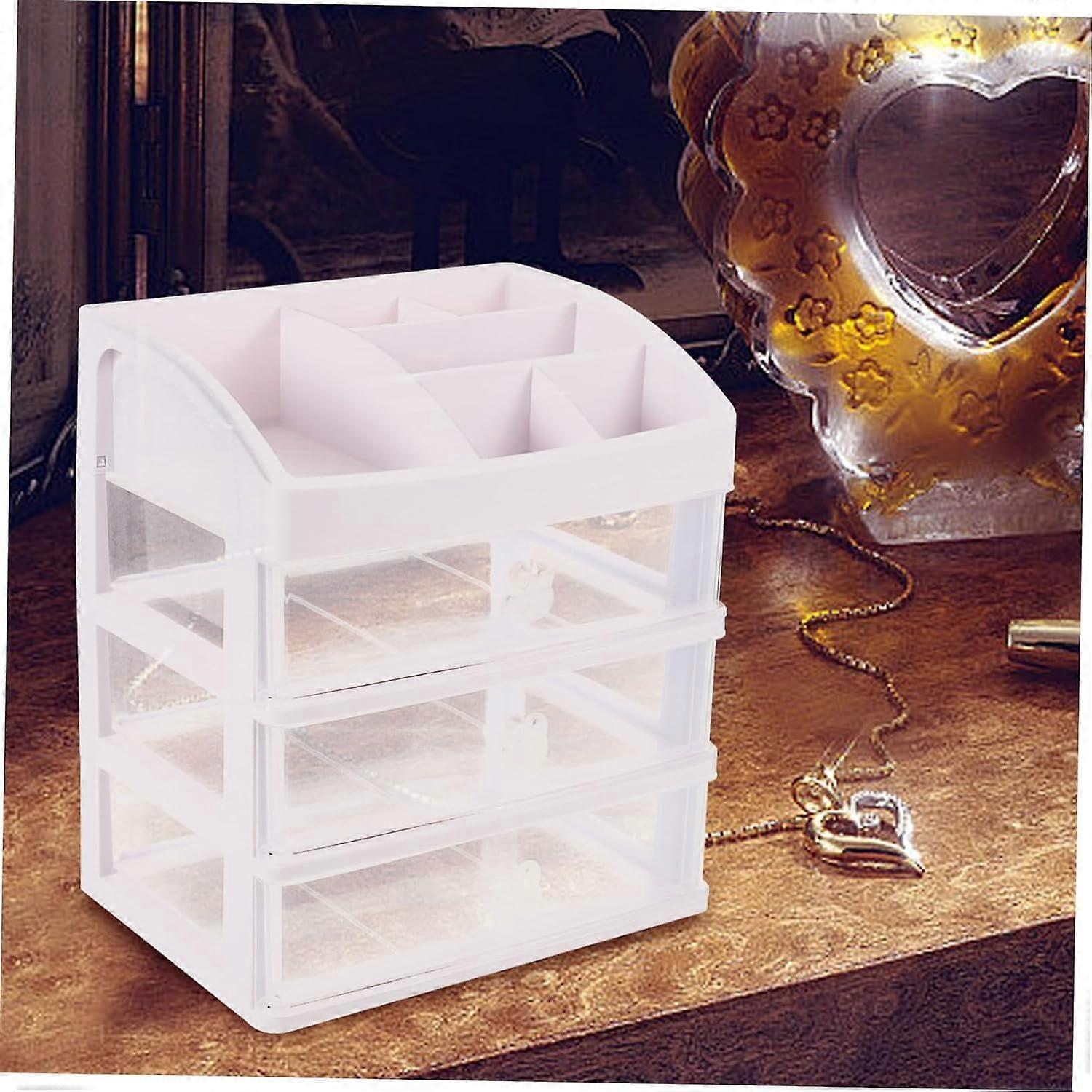 Desktop Makeup Organizer Multi-Compartment Storage Box Stationery And Cosmetics Drawer-Style Desk Organizer Plastic