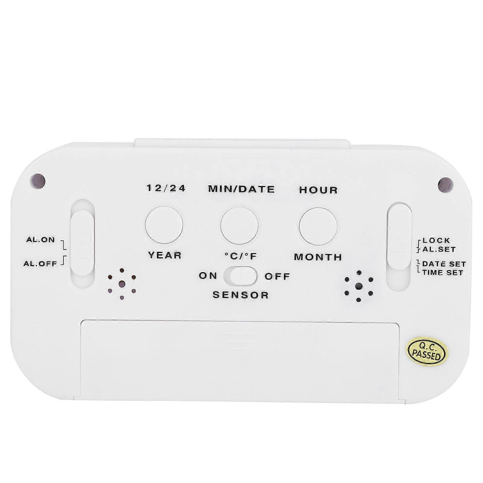 GHY‑501 White Large LCD Electronic Alarm Clock with Temperature Display