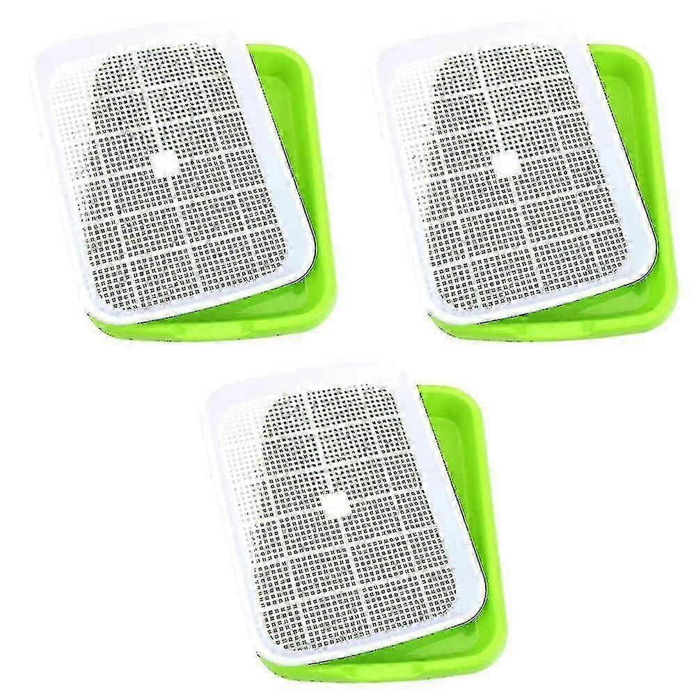 Seed sprouter tray set of 3 for soilless gardening with plastic shelf
