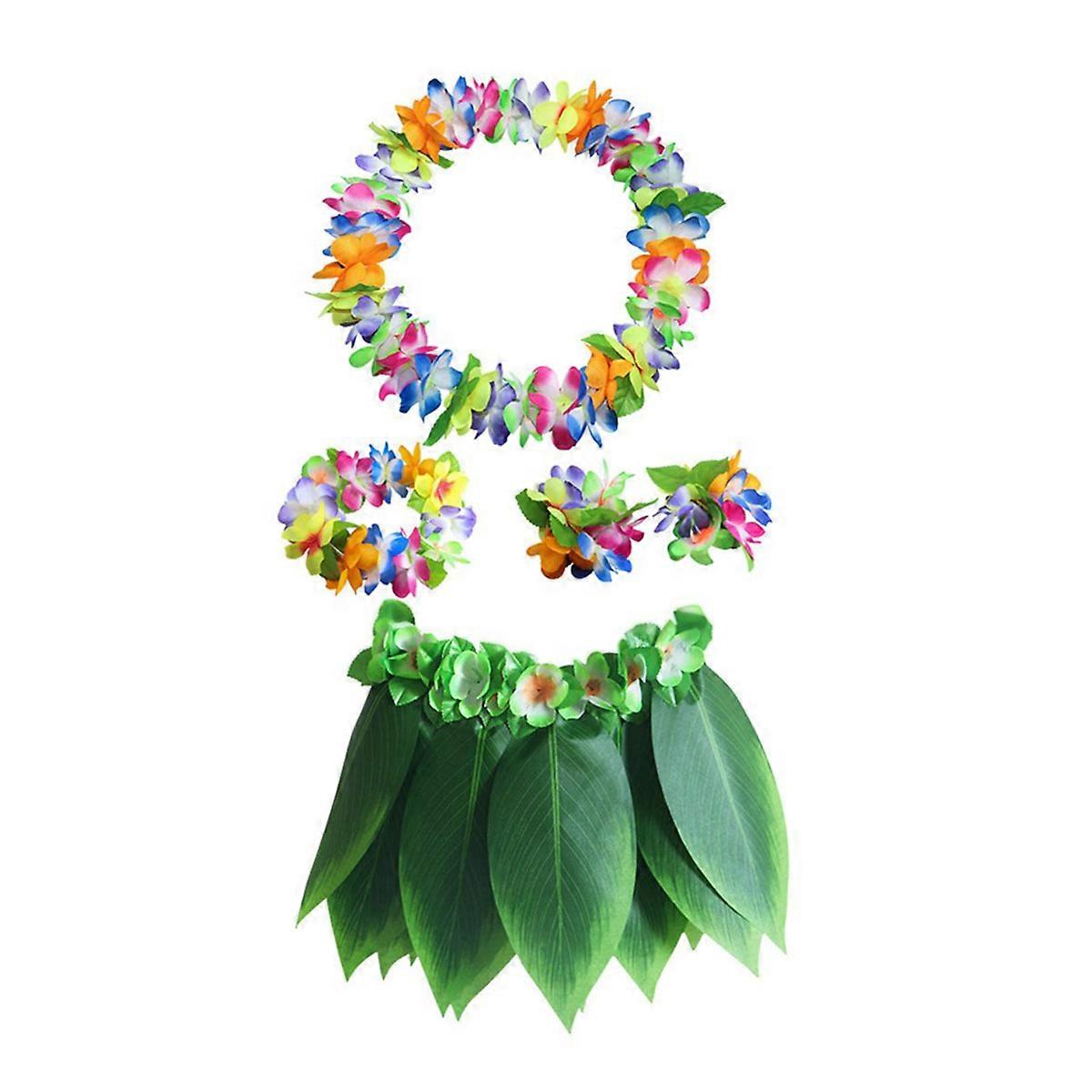 Hawaii Grass Skirt for Dancing Use 5Pcs Tropical Hula Dance Set