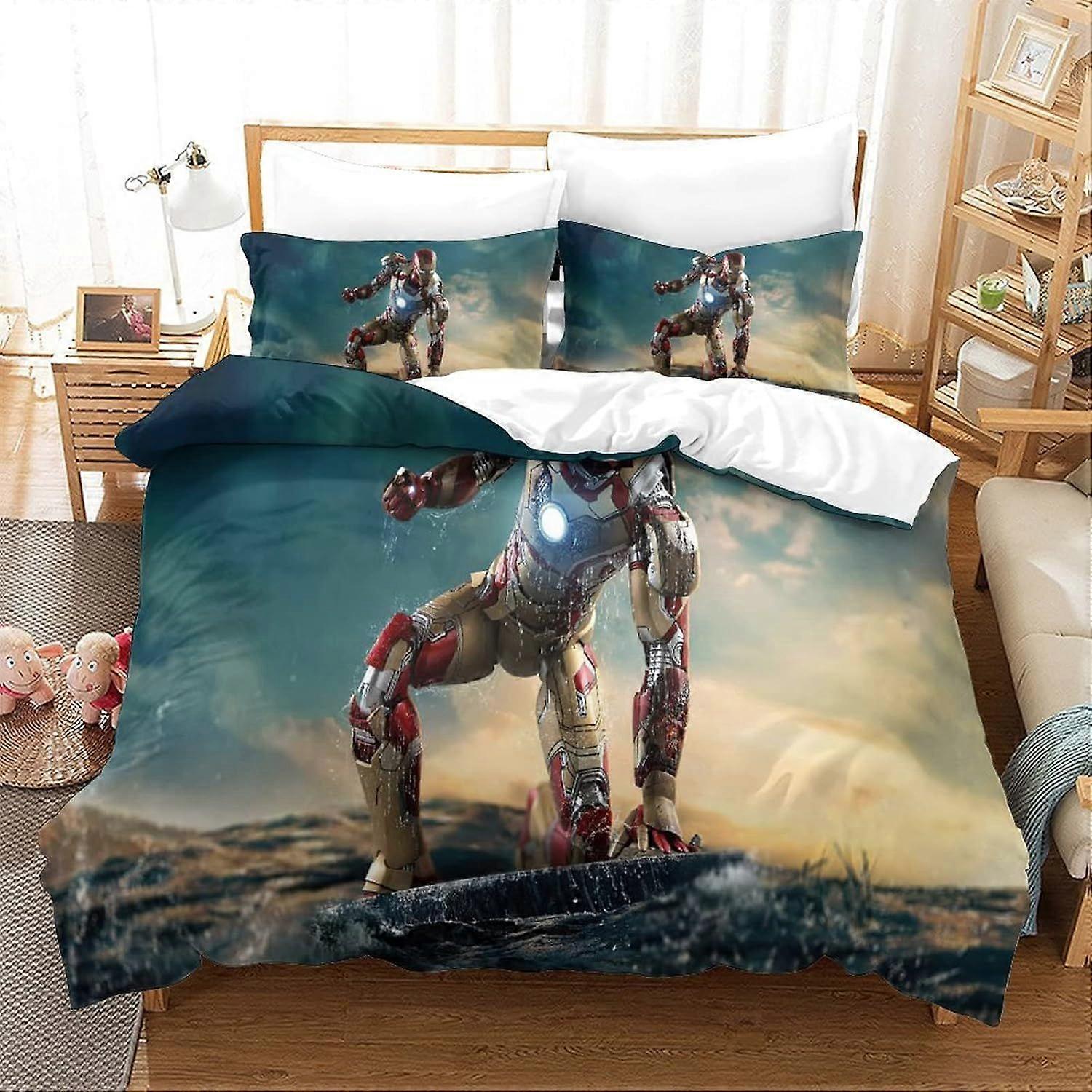 Iron Man Duvet Cover Set for Kids Youth Adults Duvet Covers King Size Bedding Set with Pillowcases Soft Microfiber Quilt Cover with Zipper Closure Eas