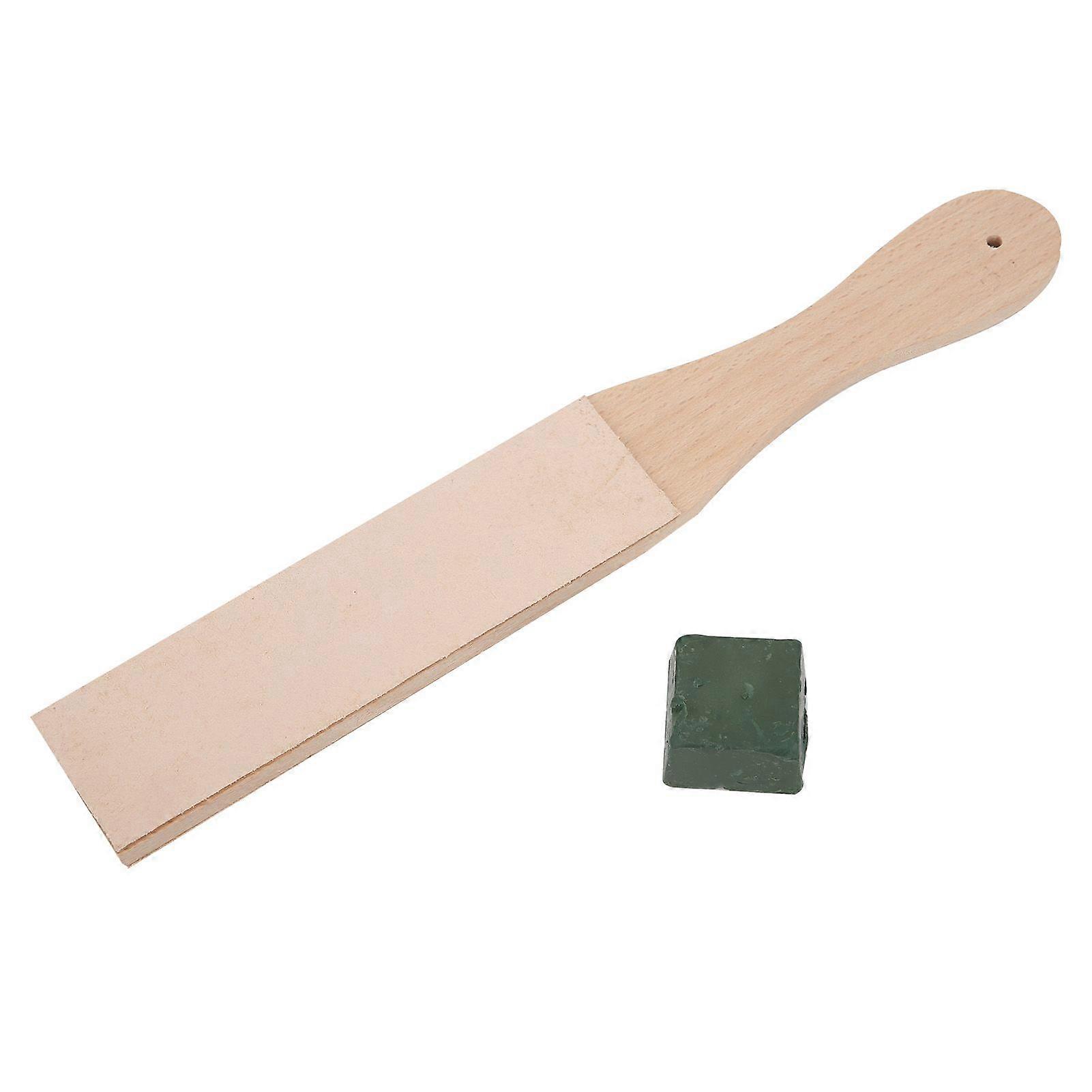 Leather Polish Sharpening Strop Dual Sided Wooden Grinding Board with Grind Paste