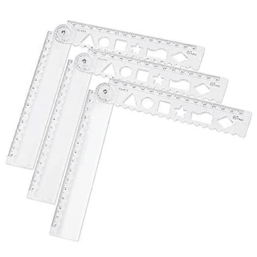 3 Pieces Folding Ruler Multifunctional Transparent Protractor Hollow Template