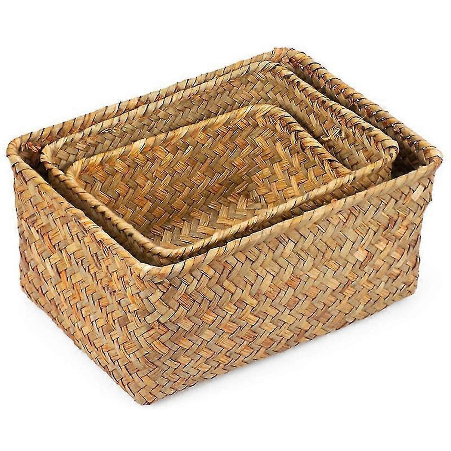 Seagrass Storage Basket, Multisize Handmade Rattan Shelf Baskets