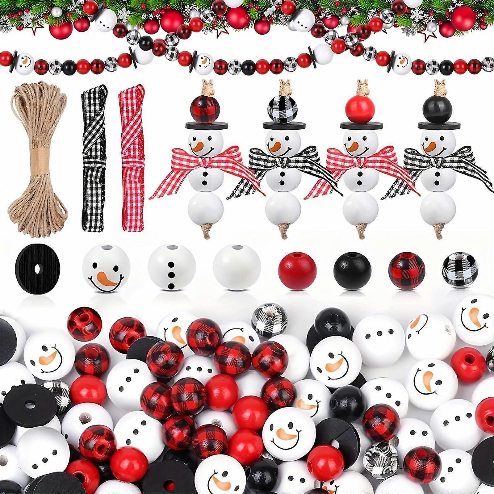 Winter Wooden Beads Christmas Beads Kit With Rope And Ribbon For Christmas Decorations