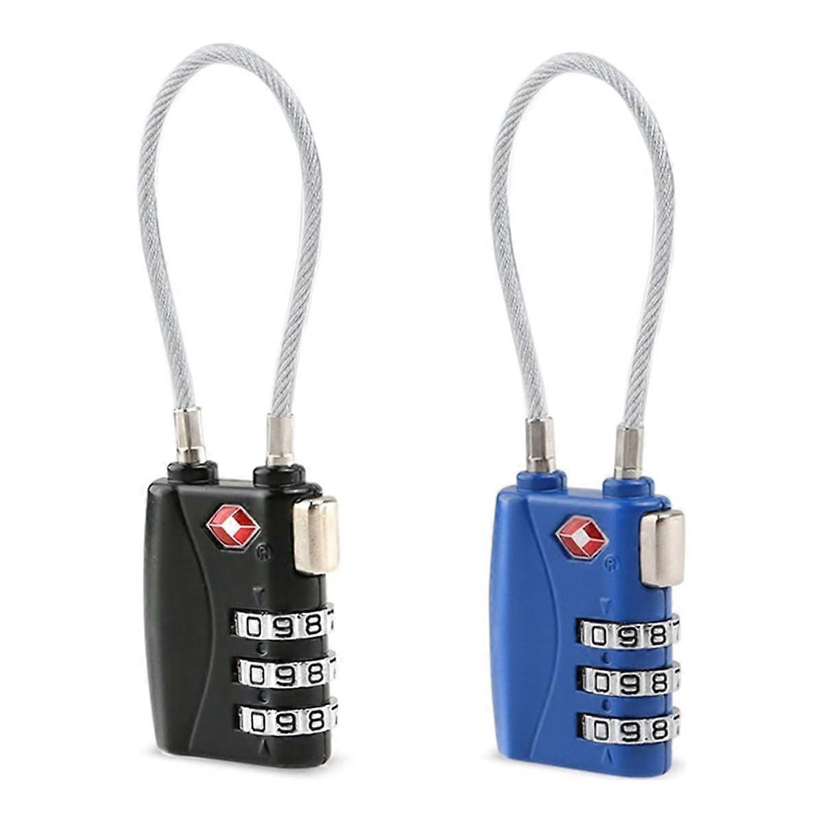 Weis 2pcs TSA Approved Security Cable Luggage Locks 3-Digit Combination Password Locks Padlocks in Different Colors (Black & Blue)