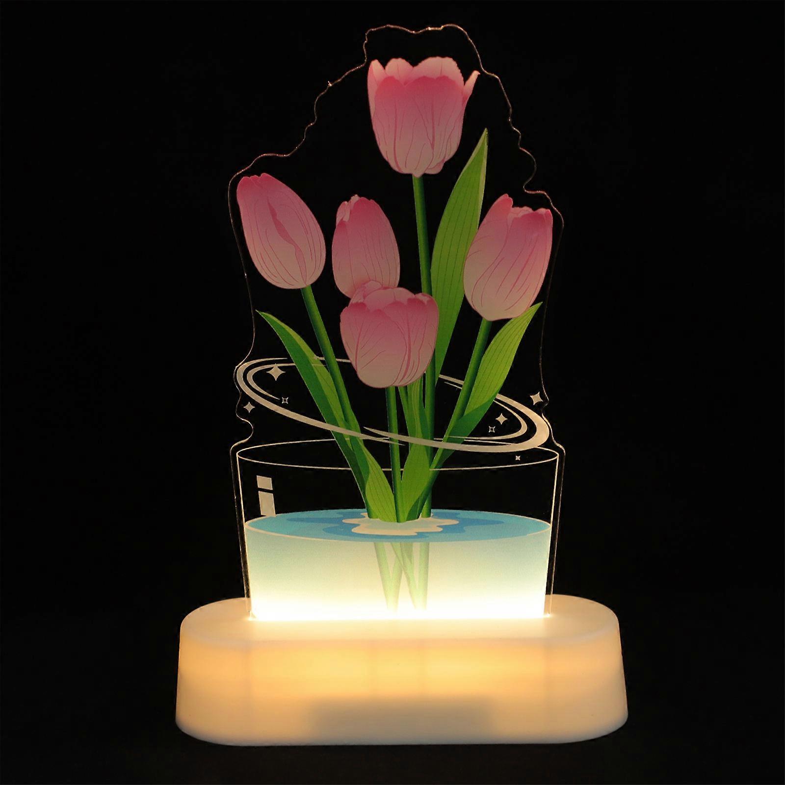 Tulip Lamp 3D Night Light for Bedroom Decor 3Pcs Flower Lamp