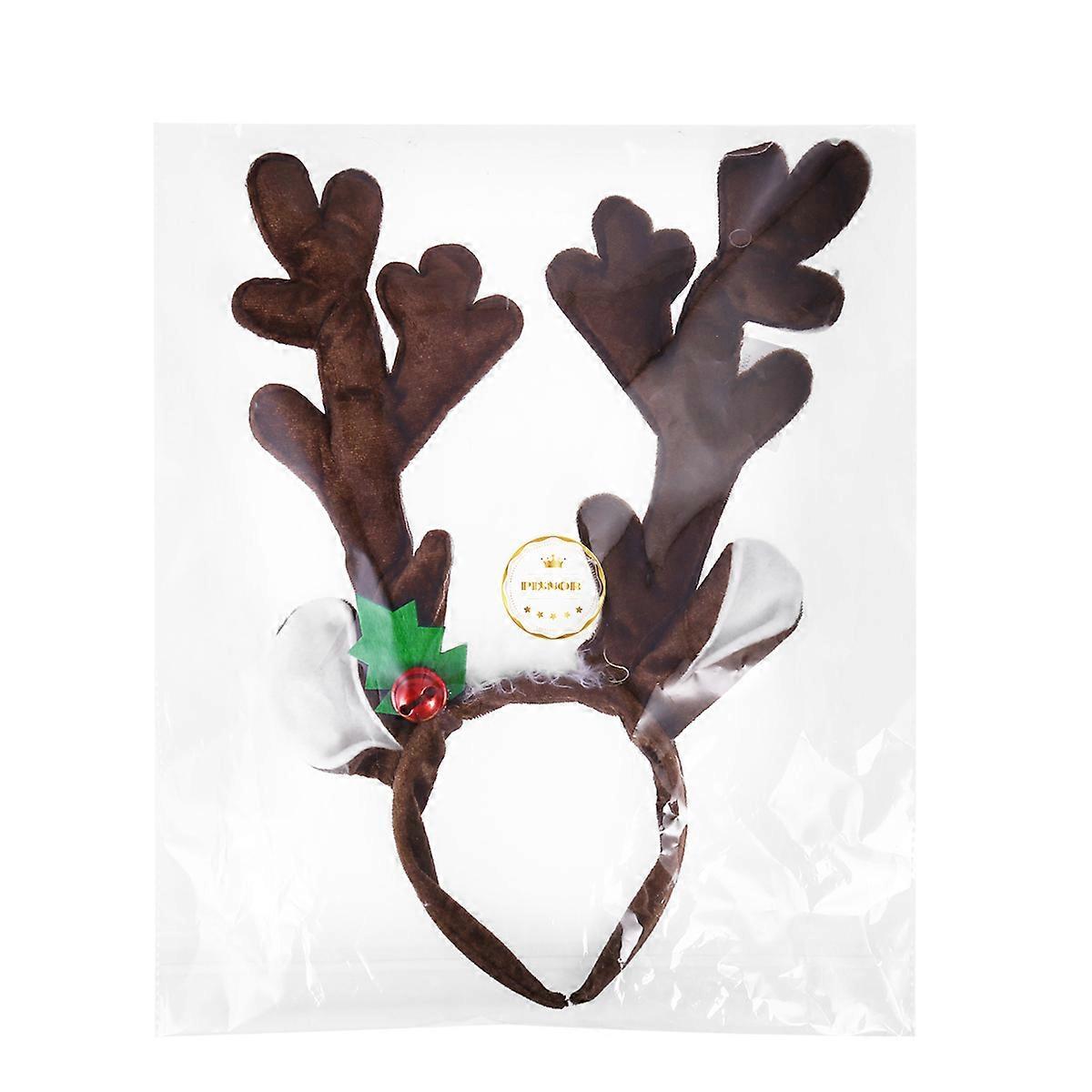 Plush Reindeer Antlers Headband for Christmas Party 2Pcs Coffee Color Accessory
