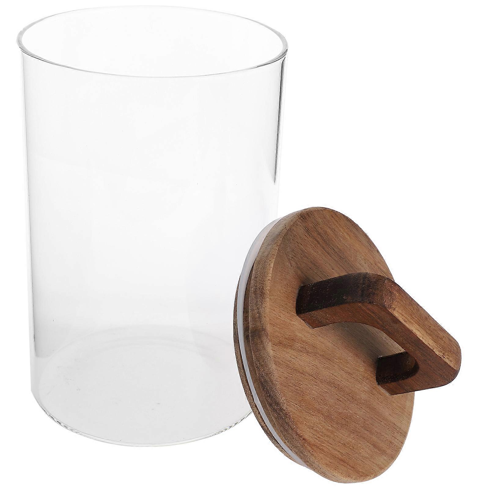 Food Storage Glass Container with Wooden Lid for Home Kitchen Use Transparent and Rectangular 1Pcs