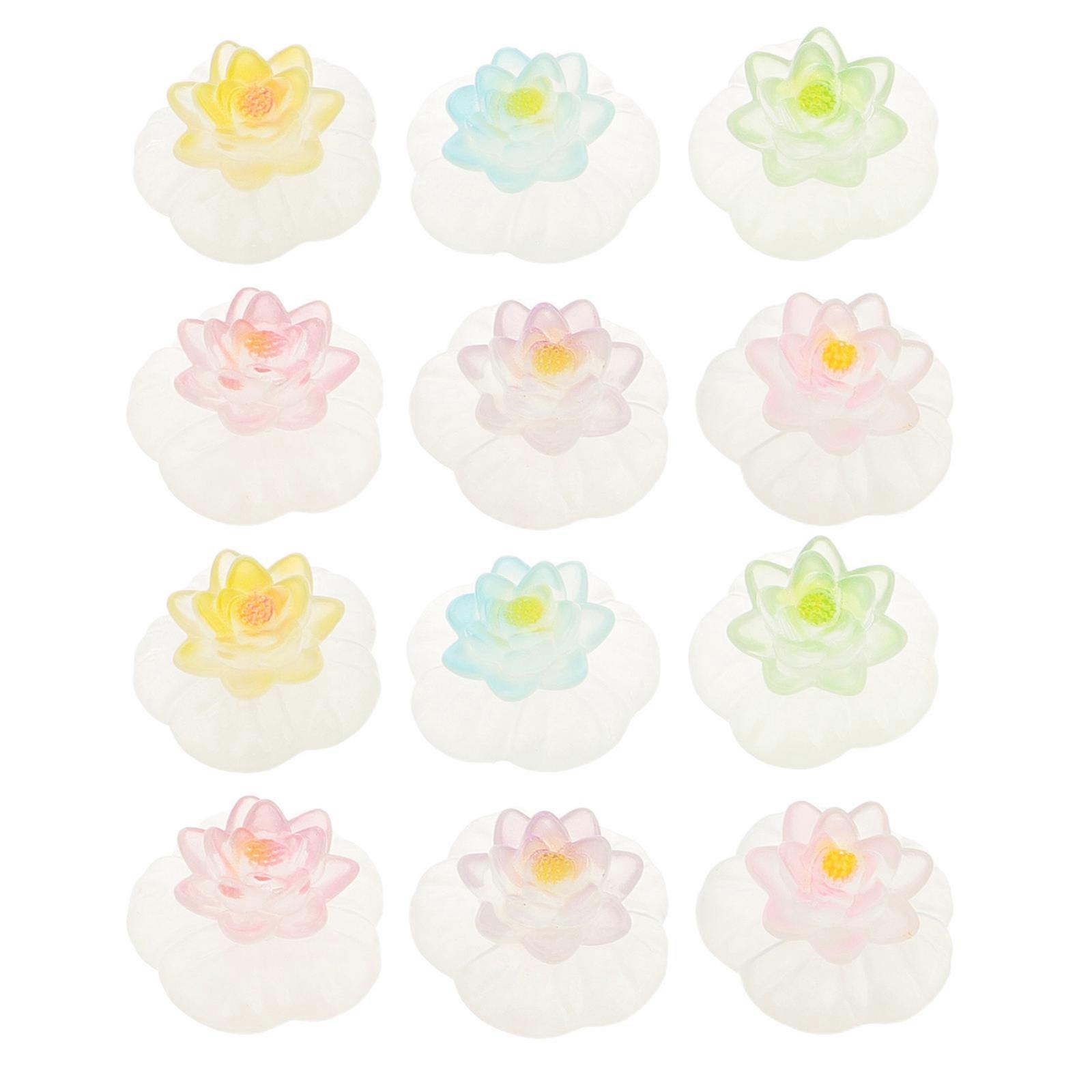 Miniature Lotus Flower Figurines Luminous for Decor 36Pcs Resin Lights