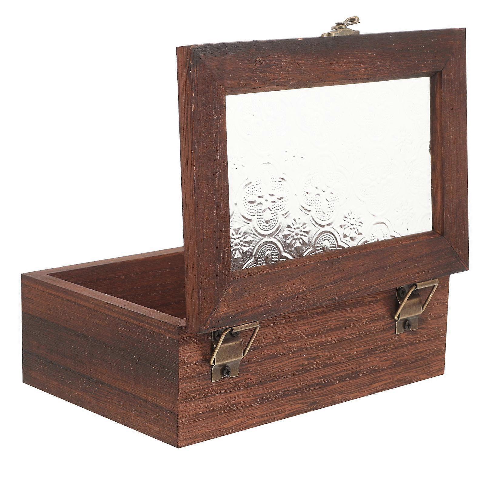 Coffee Wooden Jewelry Box for Storage 4Pcs Clear Lid Trinket Containers