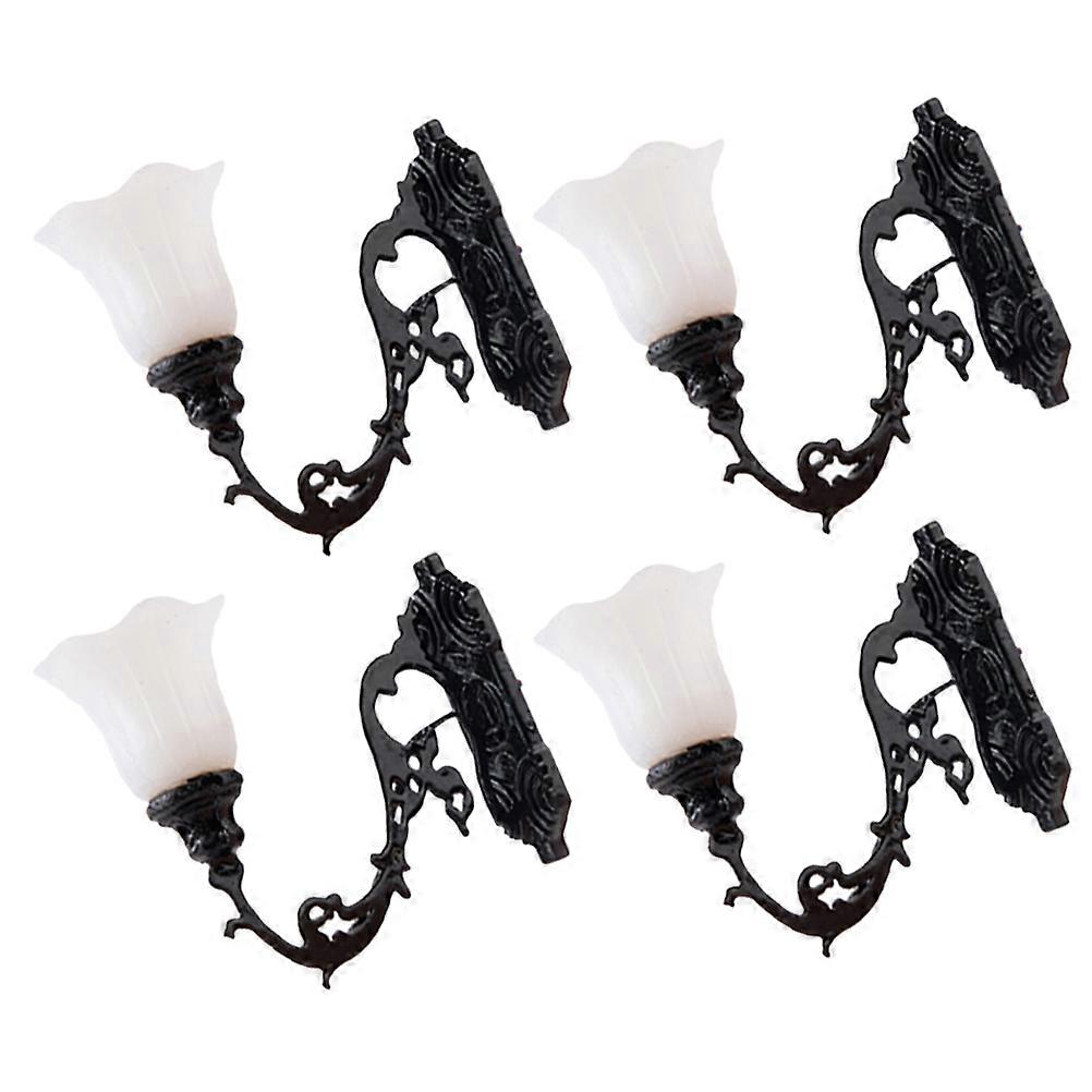Decorative Mini Light Miniature Wall Lamp for Home Scene 4Pcs Black