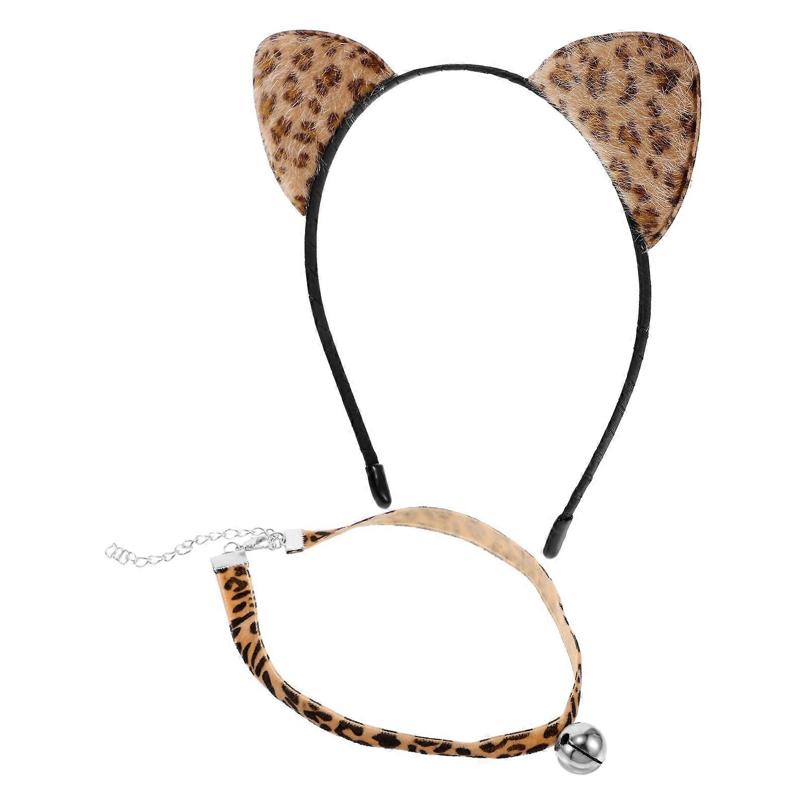 Leopard Print Cat Ears Headband and Necklace for Cosplay 5Sets