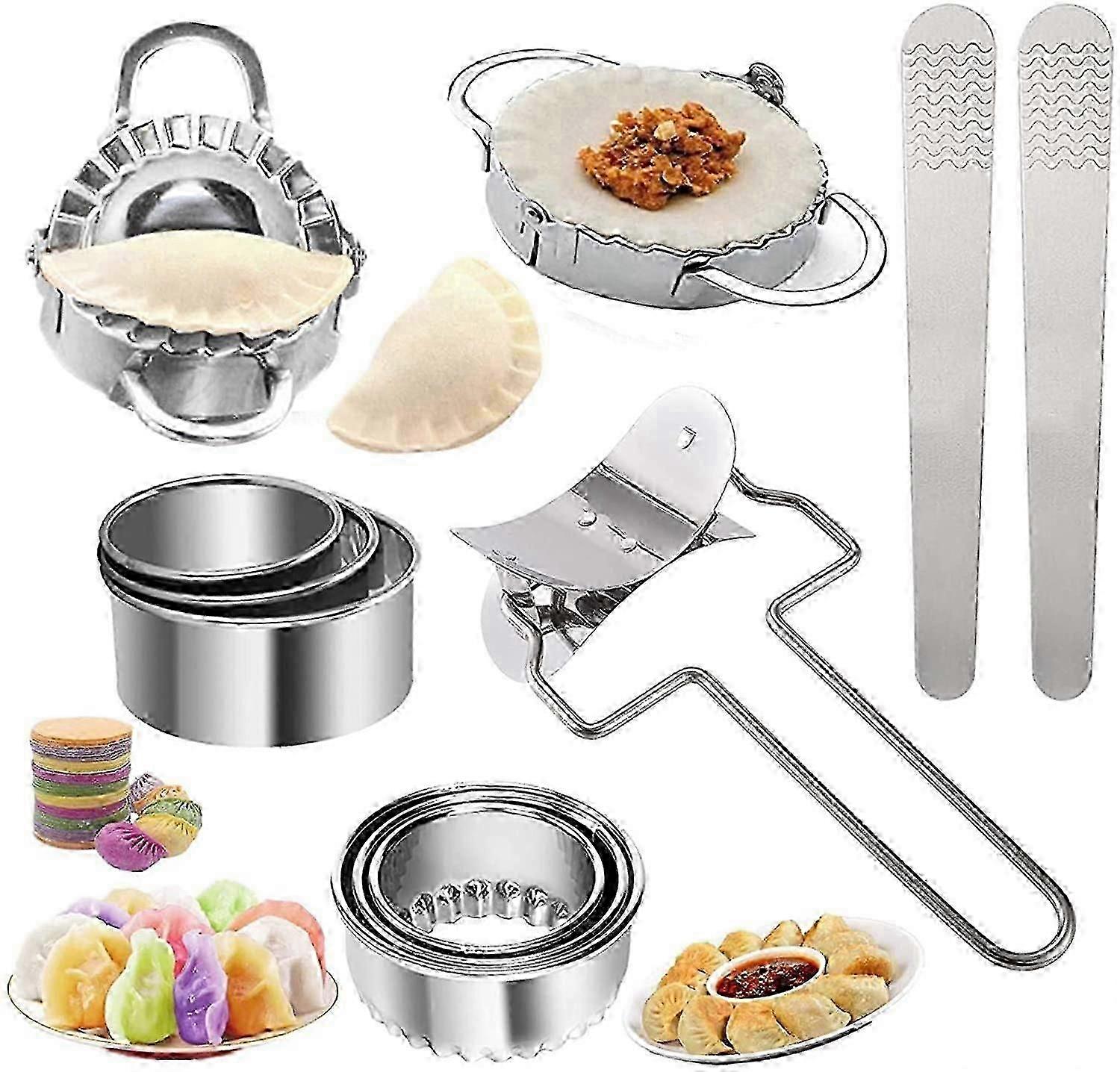 SYWAN 11 Pcs Dumpling Maker Set, Stainless Steel Ravioli Dumpling Machine of Dumpling Pie Ravioli Pastry Press Mould Stuffing Spoon, Tool for Home Kit