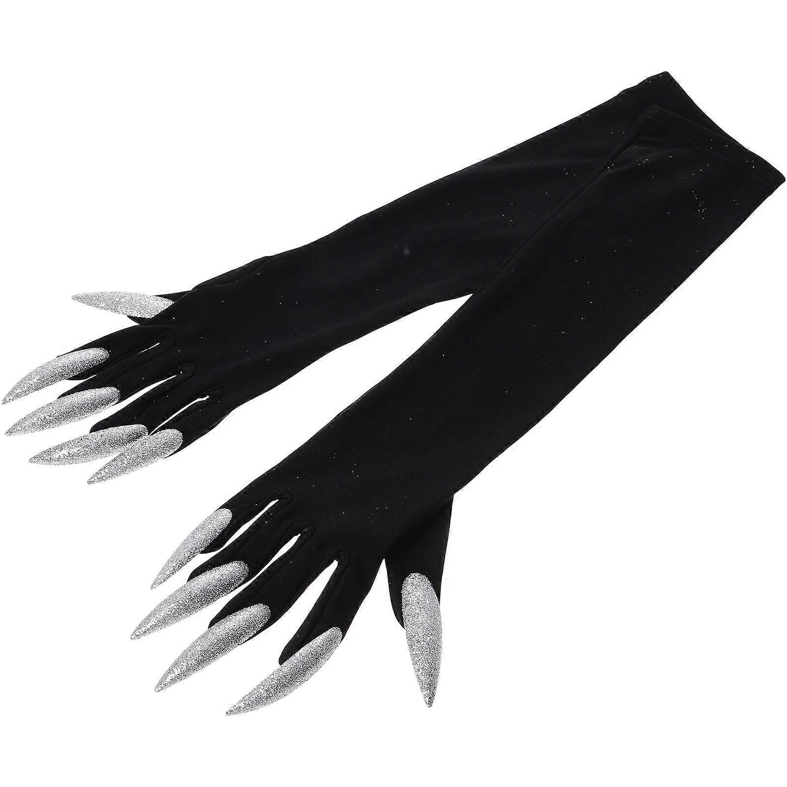 Costume Prop Halloween Gloves with Long Fingernails for Party Use 1Pair
