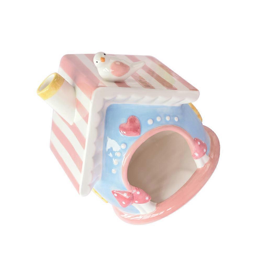 Small Pet Bed Ceramic Hamster House for Hideout Use 2Pcs Pink