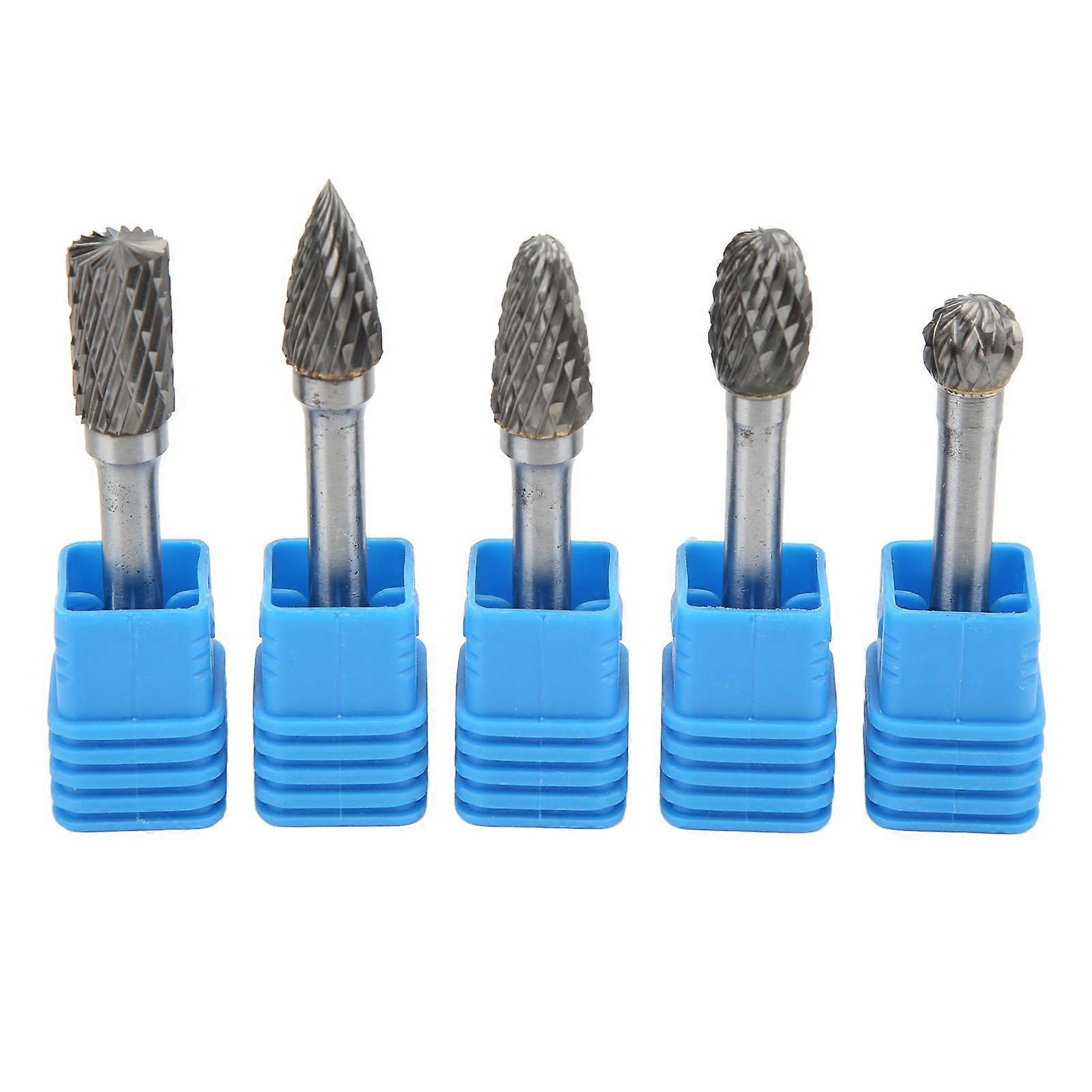 5pcs 6x10mm Double Cut Tungsten Carbide Rotary Burr File Set for Machinery Aviation Automobile Ship Chemical Craft CarvingADEFG