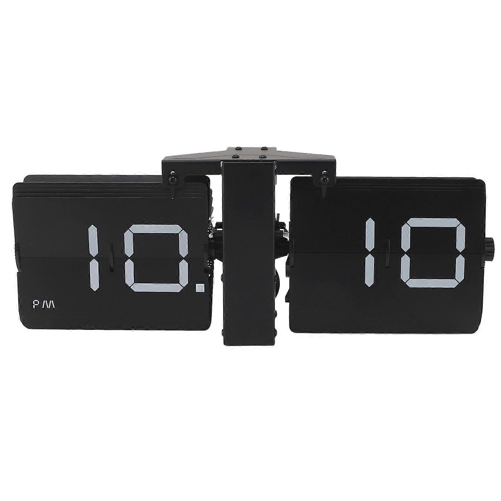 Automatic Flip Clock Mechanical Clock Battery Powered Retro Digital Flip Down Clock for Desktop Standing Wall Hanging 12H Black Stand and Black Flip