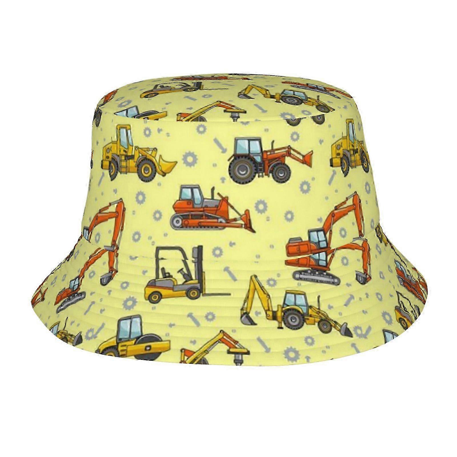 Sombrero de pescador con estampado de camión Caterpillar, unisex, protección solar, plegable y portátil.