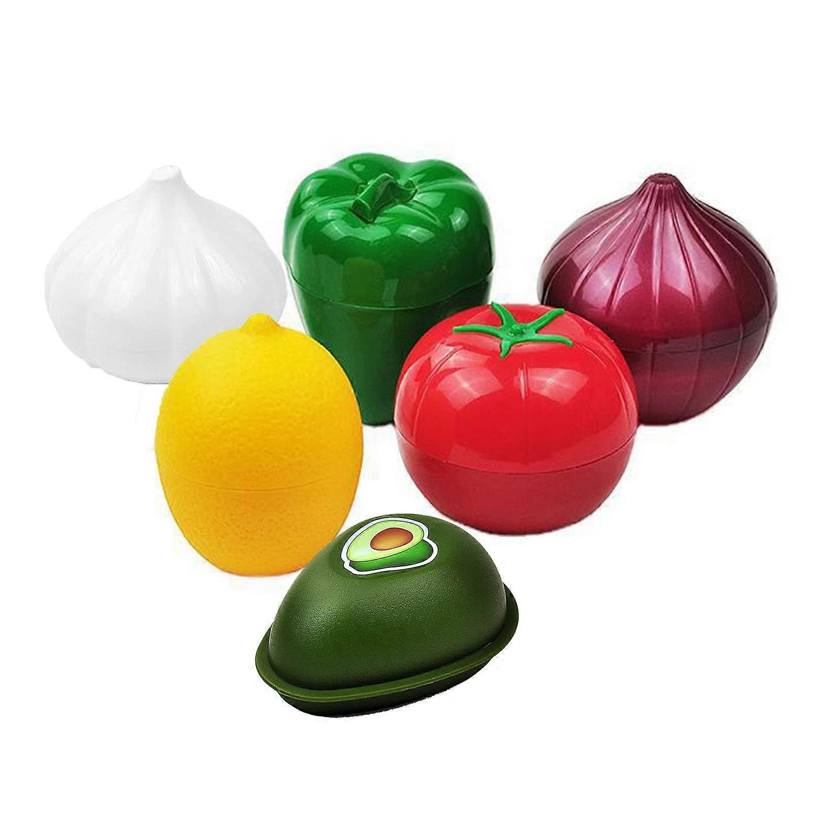 Fresh Food Savers 6Piece Vegetable And Fruit Shape Containers Set, Reusable Storage Keeper For Avocado, Lemon, Tomatoes