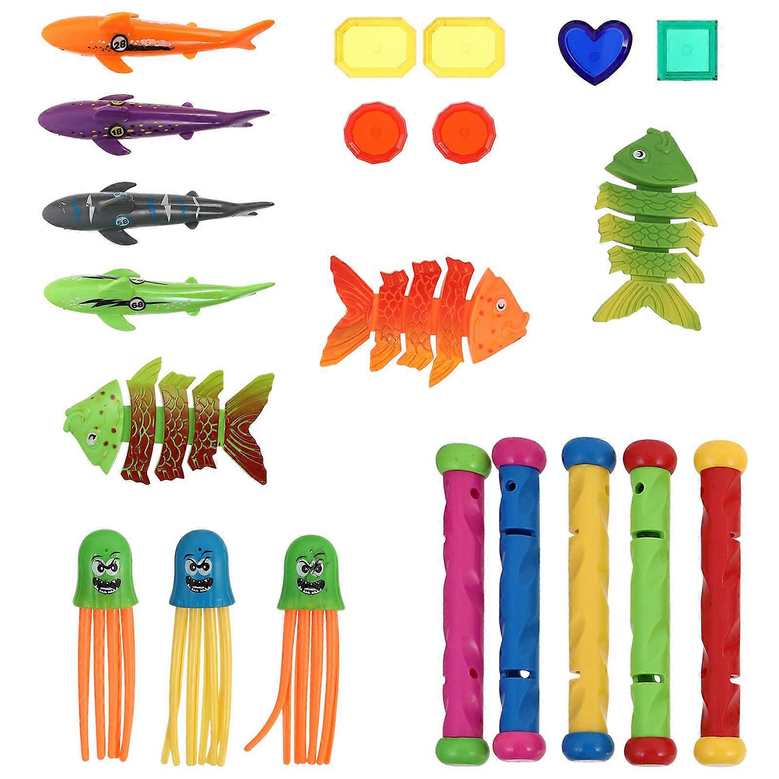 Children Diving Toys Fun 21Pcs Plastic Diving Toy Set For Swimming Learners Summer Pool Activities