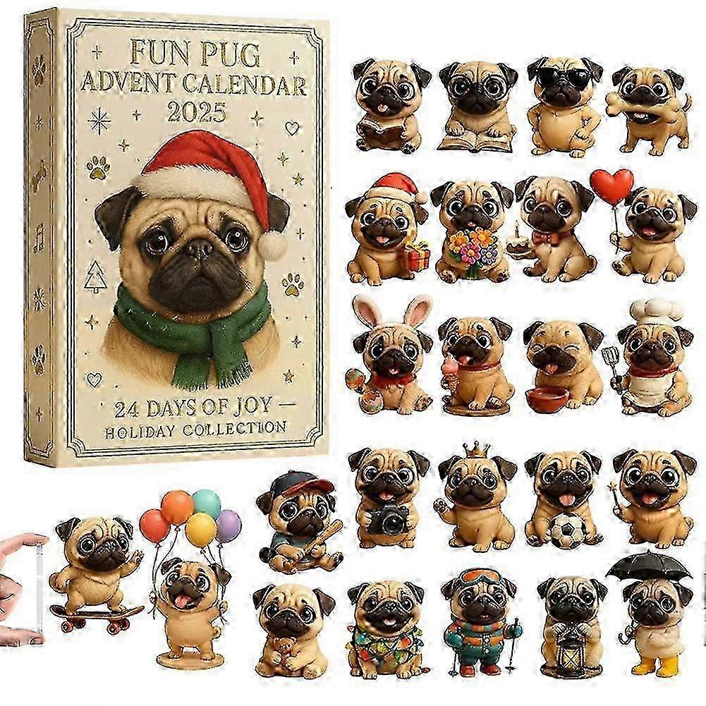 Fun Pug Advent Calendar 2025 24 Days Christmas Pug Dog Advent Calendar miao8