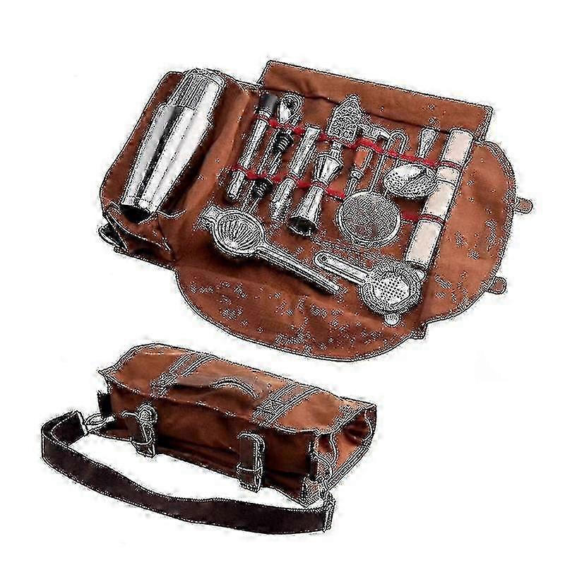 25-26 Bar Bartender Carrying Bag Creative Bartender Canvas Toolkit Pack Bar Tools Cocktail Shaker Set Storage Bag Only f54