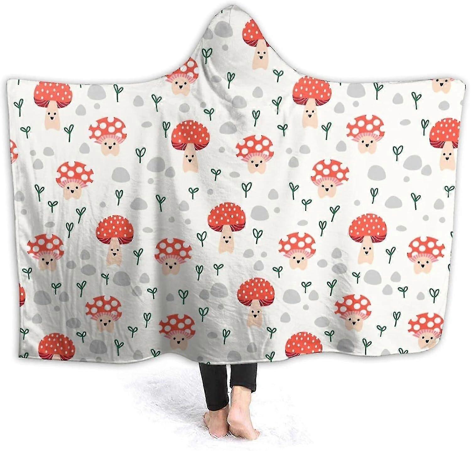 Cobertor Cogumelo Bonito Cobertor Com Capuz Macio Pelúcia Cobertor Vestível Quente Com Capuz Robe Poncho Capa Envoltório Roupão Sofá Cobertor de Dormir Roupa de Cama de Flanela 60" x 50"