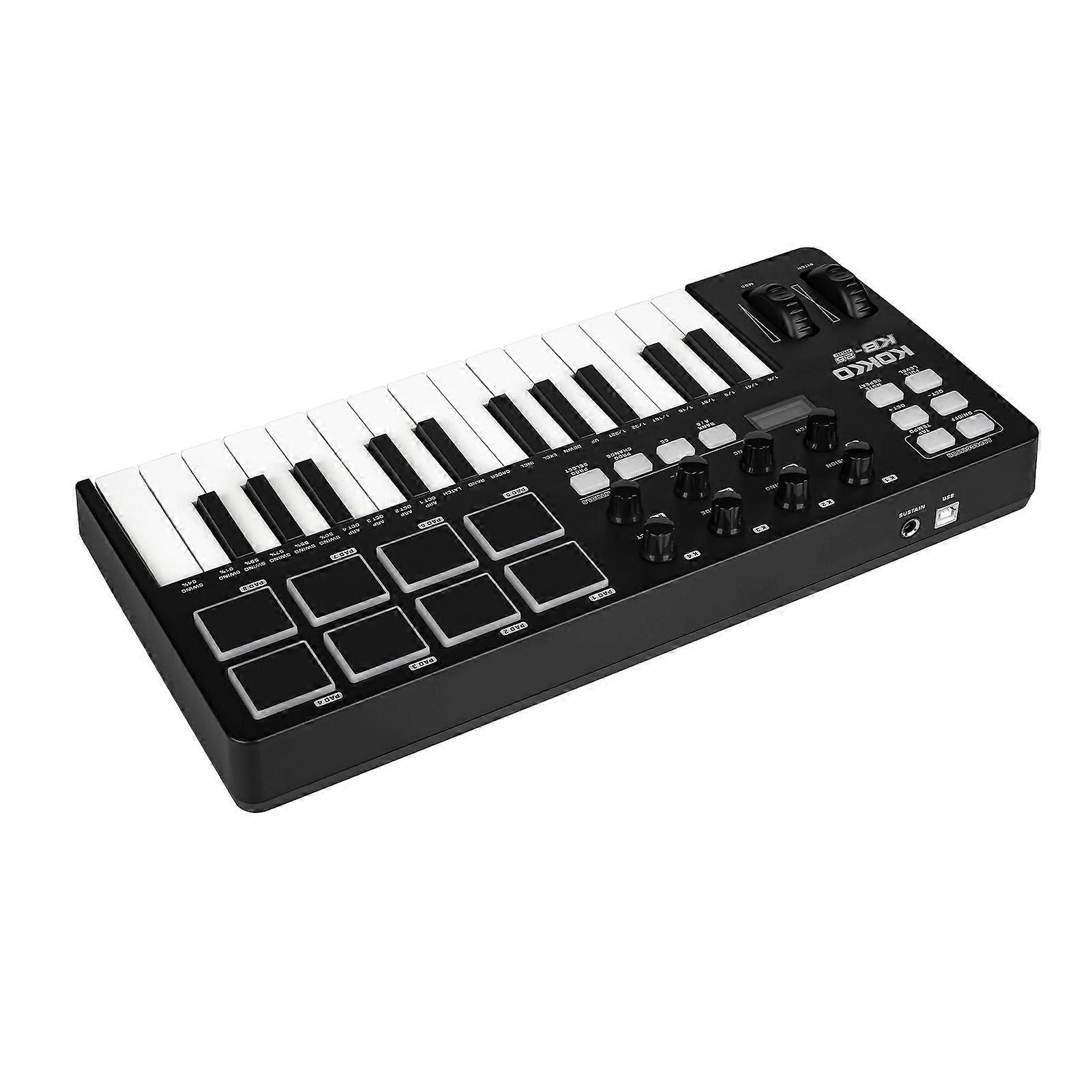MIDI Keyboard Controller Beat Maker Machine 25 Keys MIDI Keyboard Portable Arranging Strike Pad MIDI Assignable Knobs Buttons Faders USB 5V Power Sup