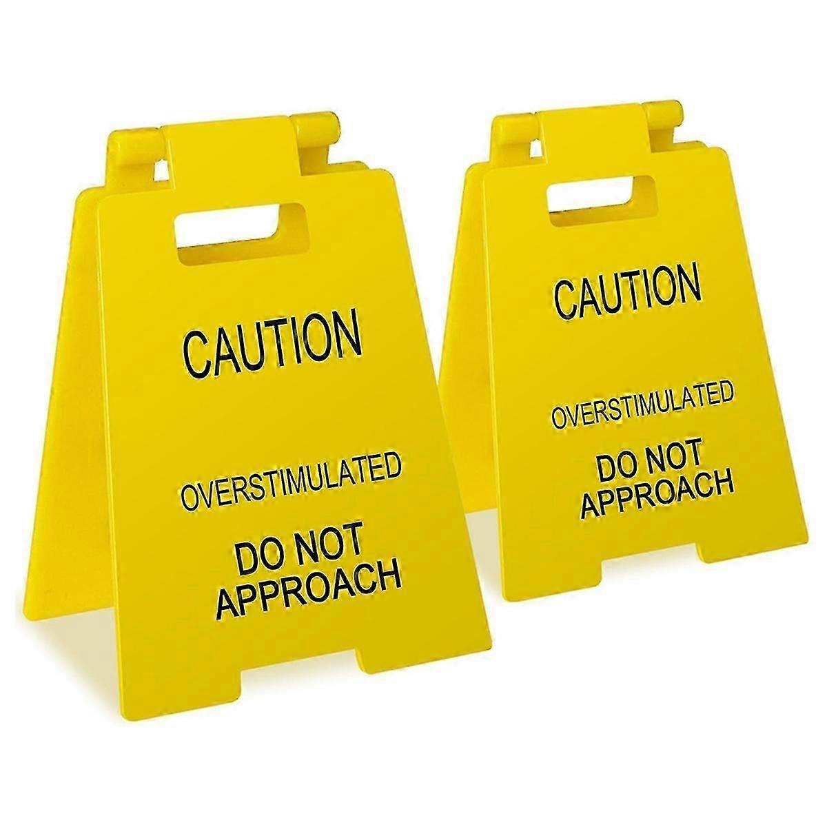 2pcs Funny Caution Overstimulated Desk Prank Signs