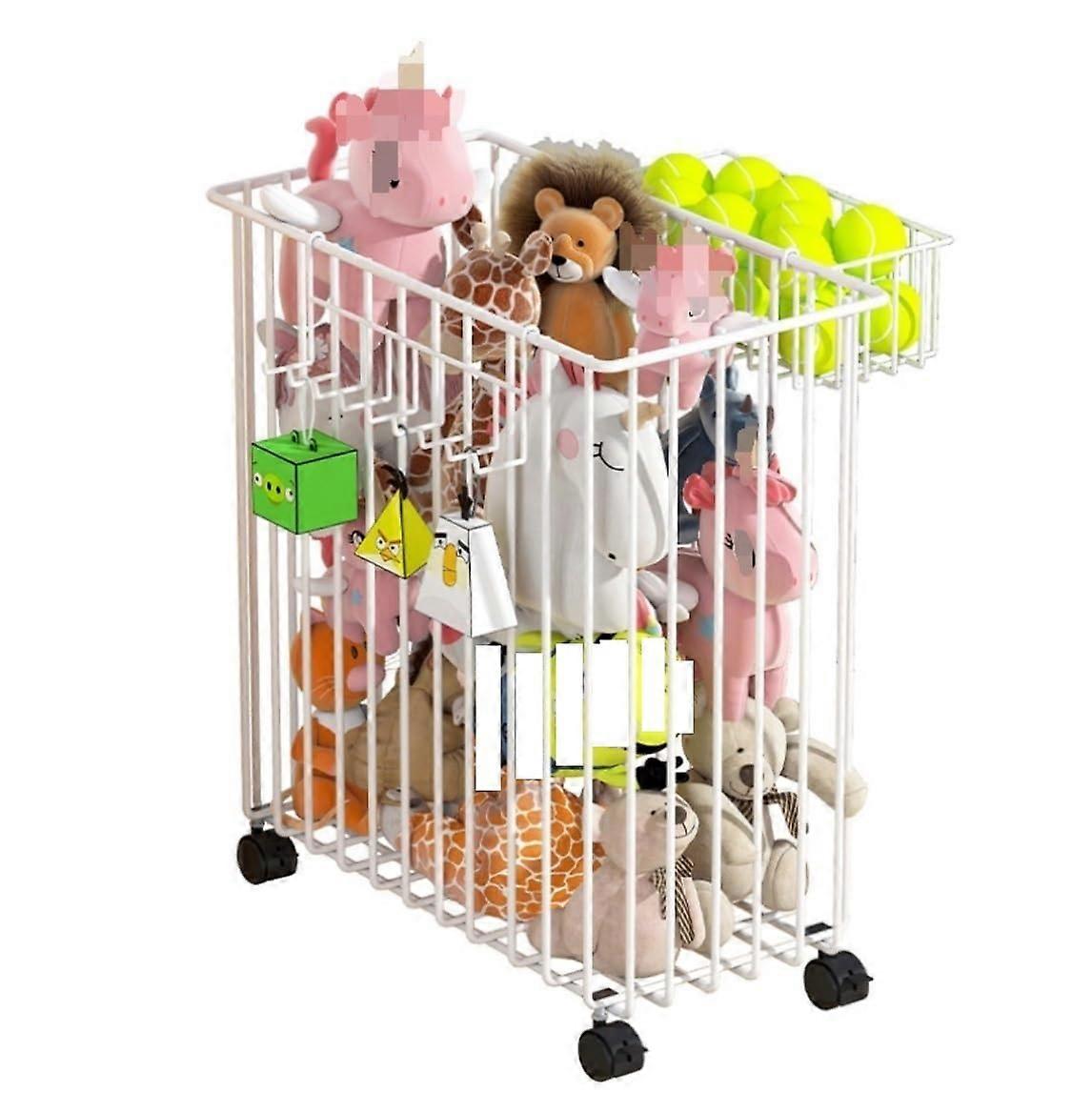 Storage Unit Iron Toy Storage Organizer With Universal Wheels Large Hollow Toy Basket 40*20.5*44cm White