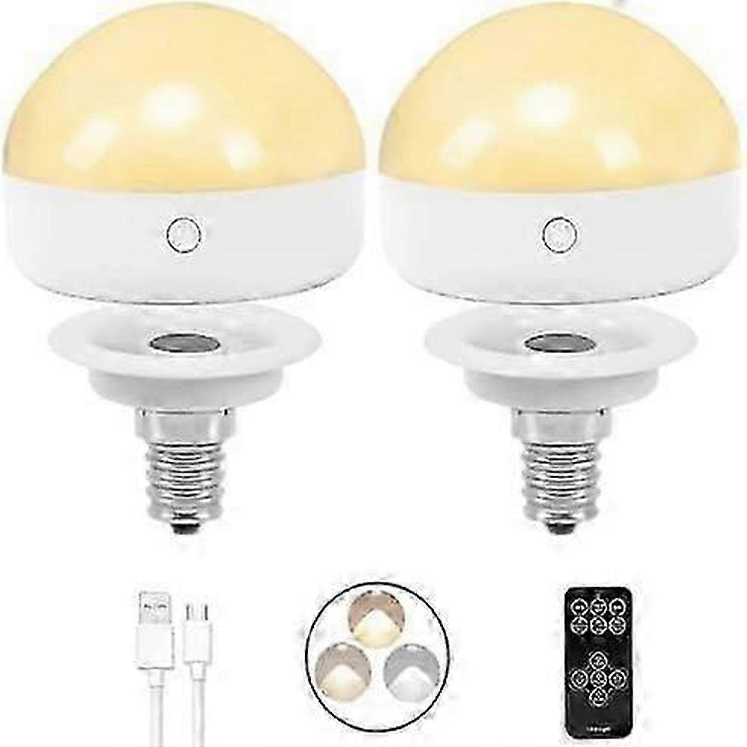 E14 Rechargeable Light Bulb,2Packs,300LM,40W Equivalent,Detachable Charging,3 Color Temperature,Remote Control Puck Emergency Lamp,Dimmer,Timer,for No